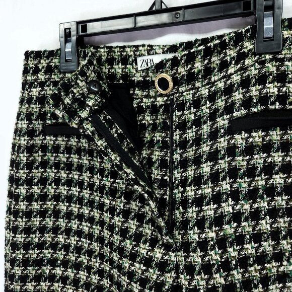 Zara Textured Tweed Houndstooth Pants Size Medium Cropped Trousers Plaid - Picture 9 of 16